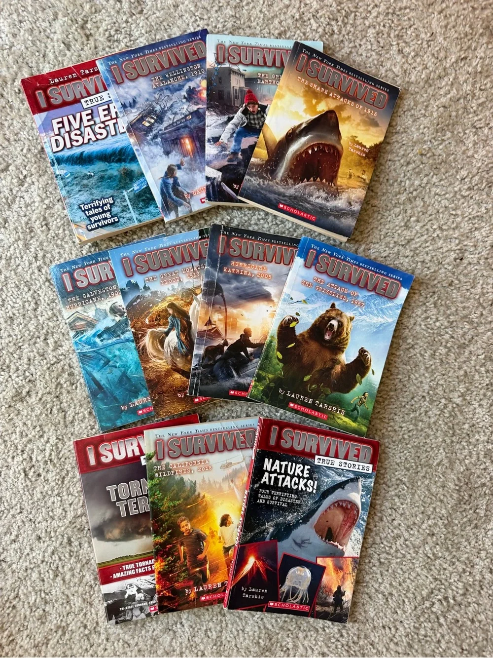 Scholastic 'I Survived' Book Lot — Red, Blue & Brown Covers 11 books Like New